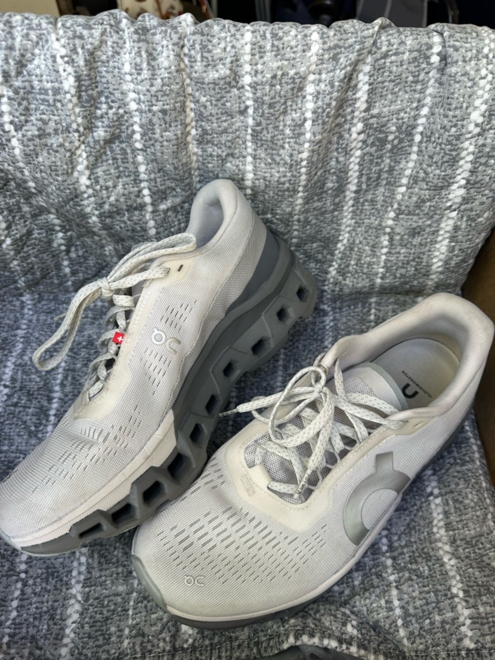 On Running women’s  Cloudmonster Sneakers in Light Gray and Dark Gray